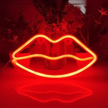 Неоновий світлодіодний нічник для інтер'єру Decoration Lamp Губи USB/3хАА Теплий фиолетовий 32см | Настільне світло 323 фото