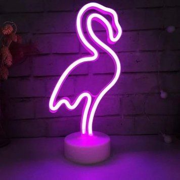 Неоновий світлодіодний нічник для інтер'єру Decoration Lamp Фламинго USB/3хАА Теплий фиолетовий 32см | Настільне світло 321 фото