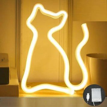 Неоновий світлодіодний нічник для інтер'єру Decoration Lamp кіт USB/3хАА Теплий білий 32см | Настільне світло 320 фото