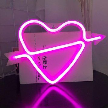 Неоновий світлодіодний нічник для інтер'єру Decoration Lamp серце USB/3хАА Теплий рожевий 32см | Настільне світло 317 фото