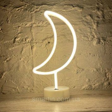 Неоновий світлодіодний нічник для інтер'єру Decoration Lamp місяць USB/3хАА Теплий Білий 35х18 | Настільне світло 307 фото