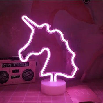 Неоновий світлодіодний нічник для інтер'єру єдиноріг Decoration Lamp серце USB/3хАА Теплий рожевий | Настільне світло 302 фото